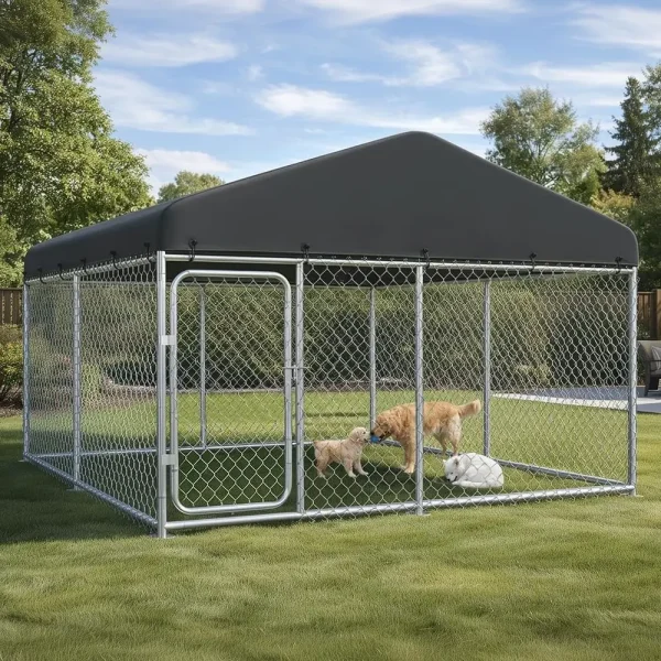 10×10 Heavy Duty Metal Dog Enclosure with Weather-Resistant Cover,Secure Lock
